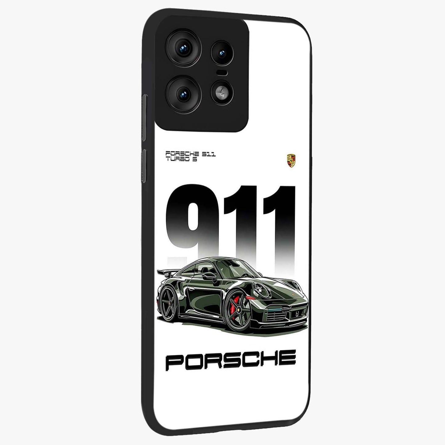 911 Turbo Dominance Glass Case upright perspective showcasing powerful racing design and modern automotive aesthetic.