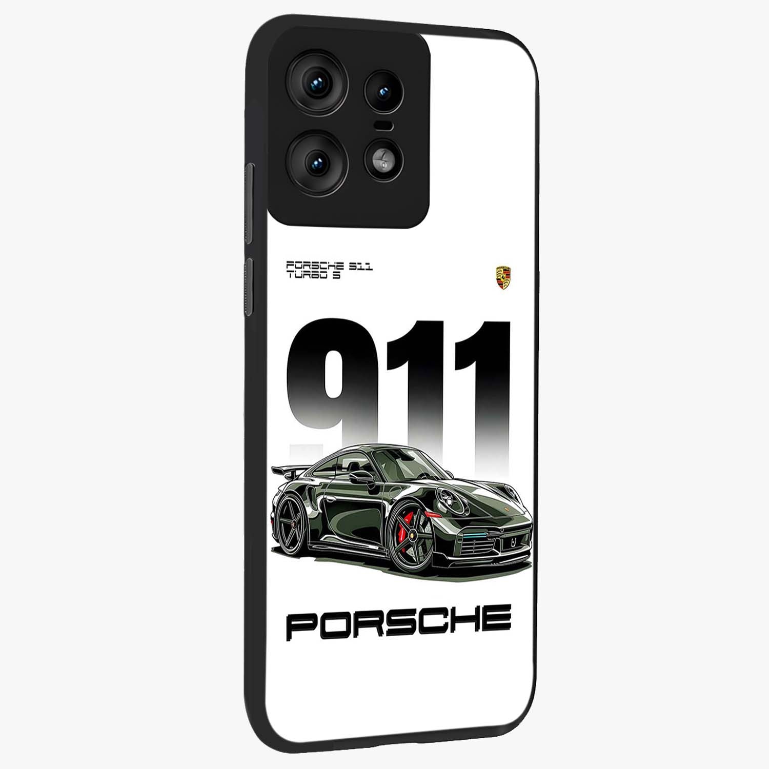 911 Turbo Dominance Glass Case upright perspective showcasing powerful racing design and modern automotive aesthetic.