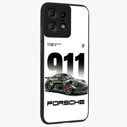911 Turbo Dominance Glass Case upright perspective showcasing powerful racing design and modern automotive aesthetic.