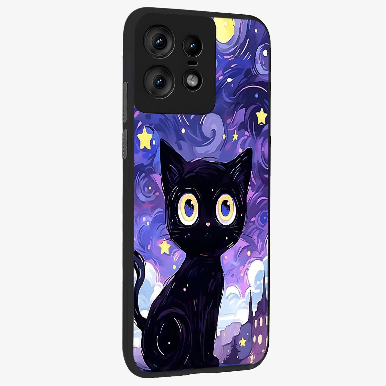 Abstract Cat Art Glass Case upright view showcasing creative feline illustration and aesthetic artistic style.