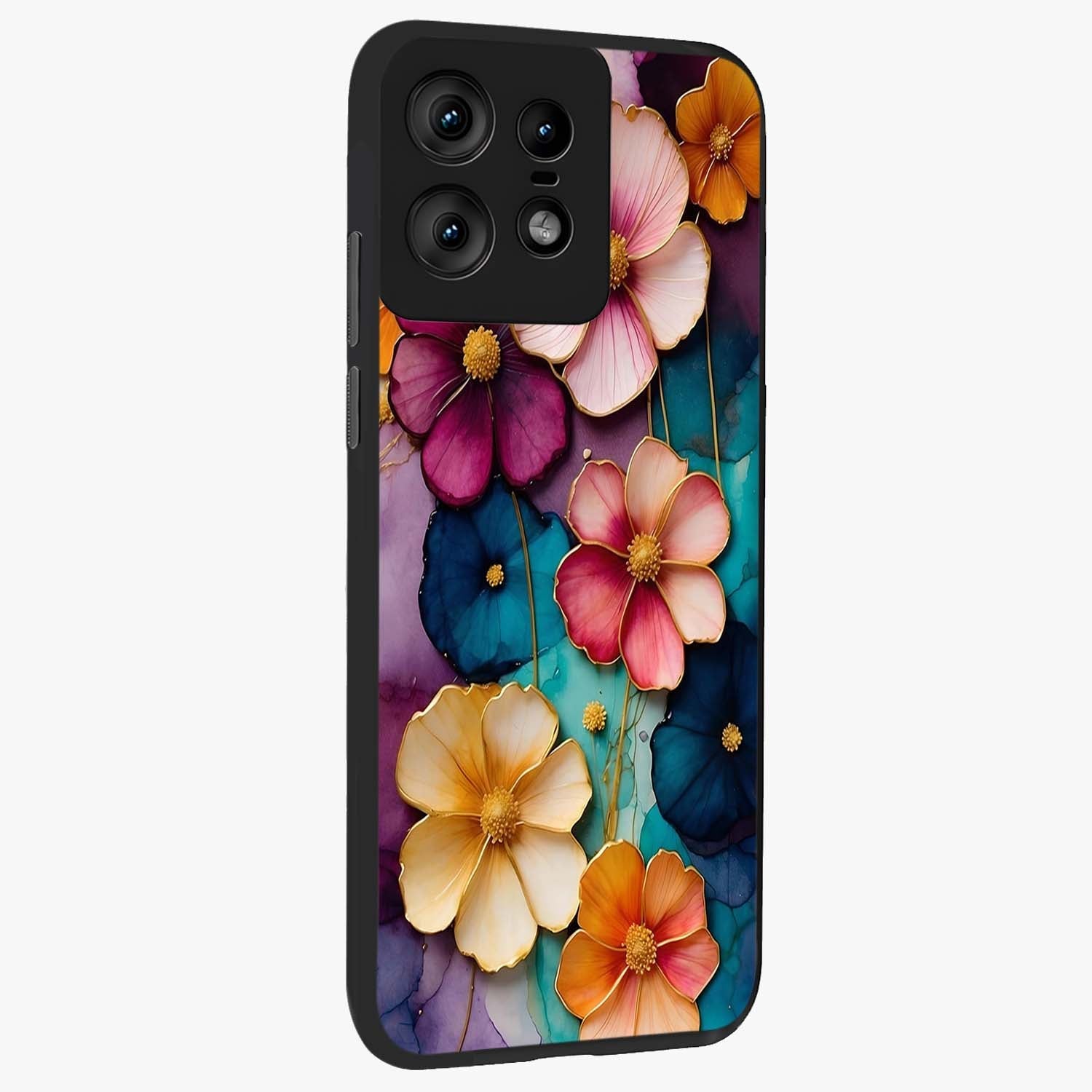 Artlyn Grace Flower Pattern Glass Case upright view showcasing graceful floral artwork with aesthetic botanical style.