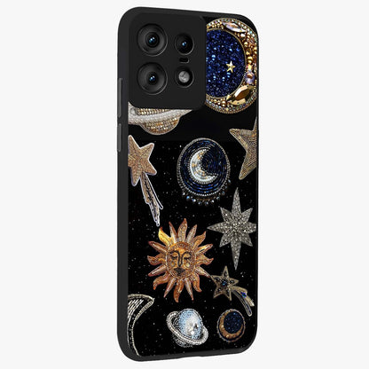 Celestial Gem Constellations Glass Case upright view showcasing cosmic constellation artwork with celestial aesthetic style.