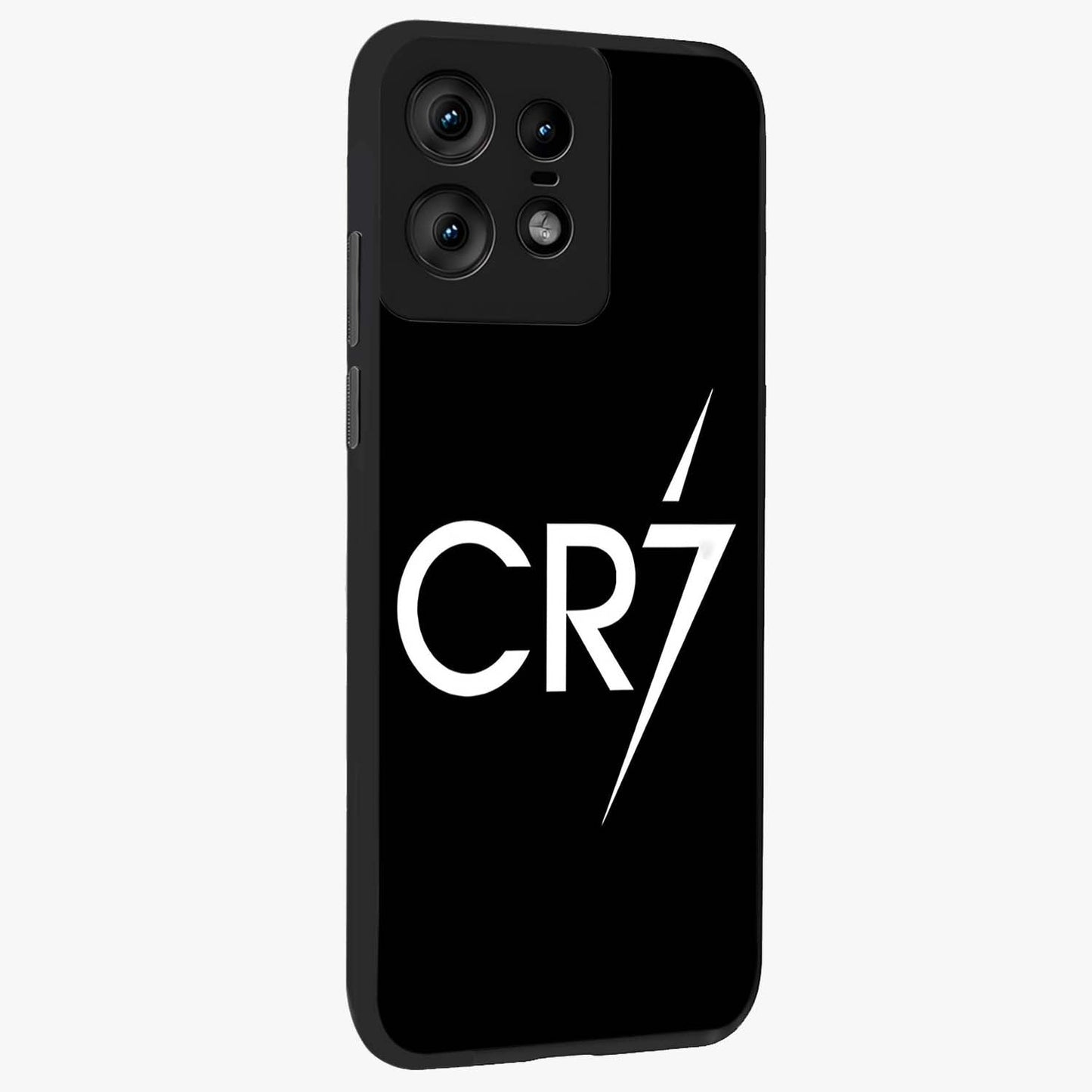 Cr7 Elite Strike Glass Case upright view showcasing energetic football inspired design with modern sports aesthetic.