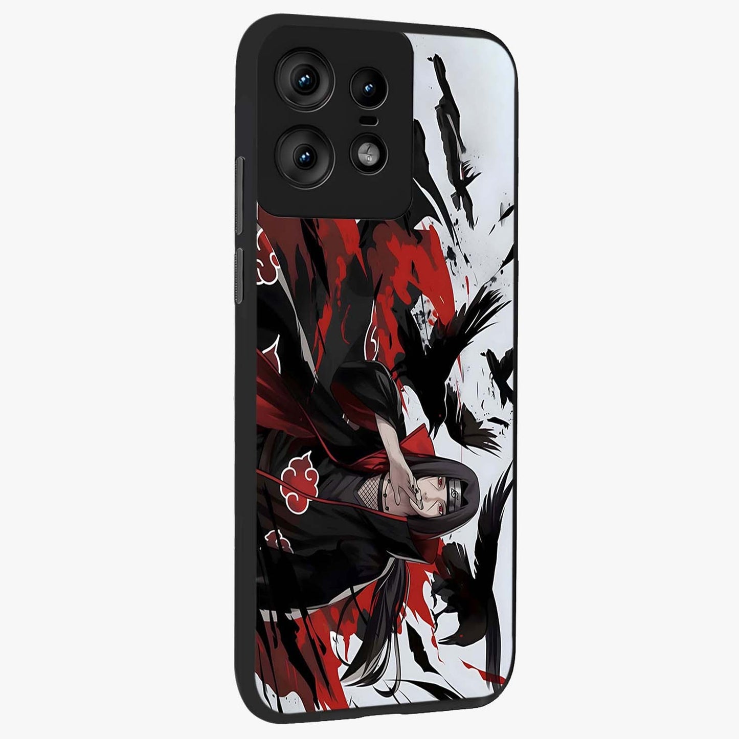 Crimson Crow Illusion Glass Case upright view showcasing striking crow illusion artwork with intense crimson theme.