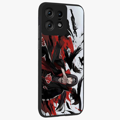 Crimson Crow Illusion Glass Case upright view showcasing striking crow illusion artwork with intense crimson theme.