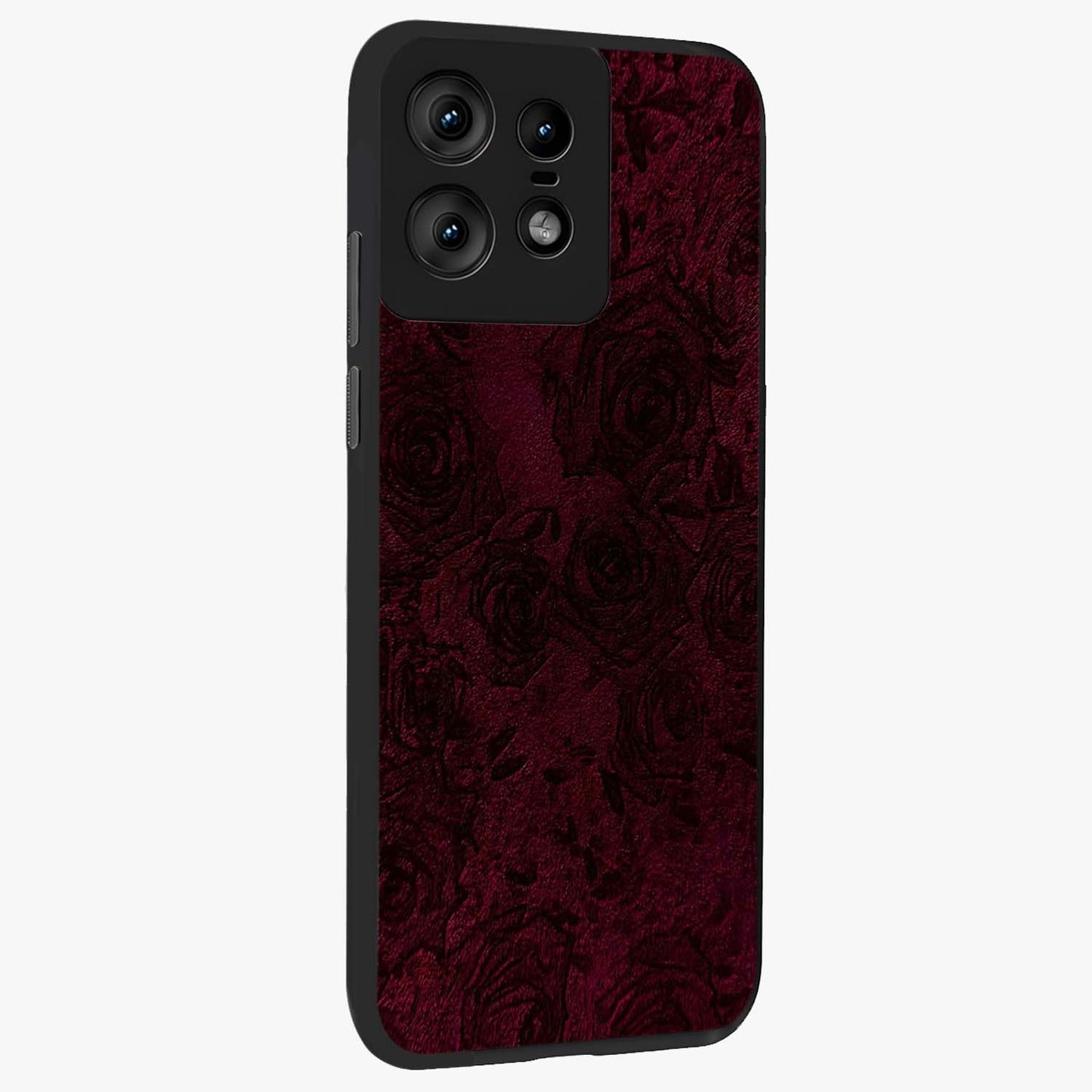 Crimson Fade Flow Glass Case upright view showcasing dynamic crimson flow artwork with stylish abstract theme.