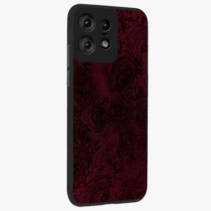 Crimson Fade Flow Glass Case upright view showcasing dynamic crimson flow artwork with stylish abstract theme.