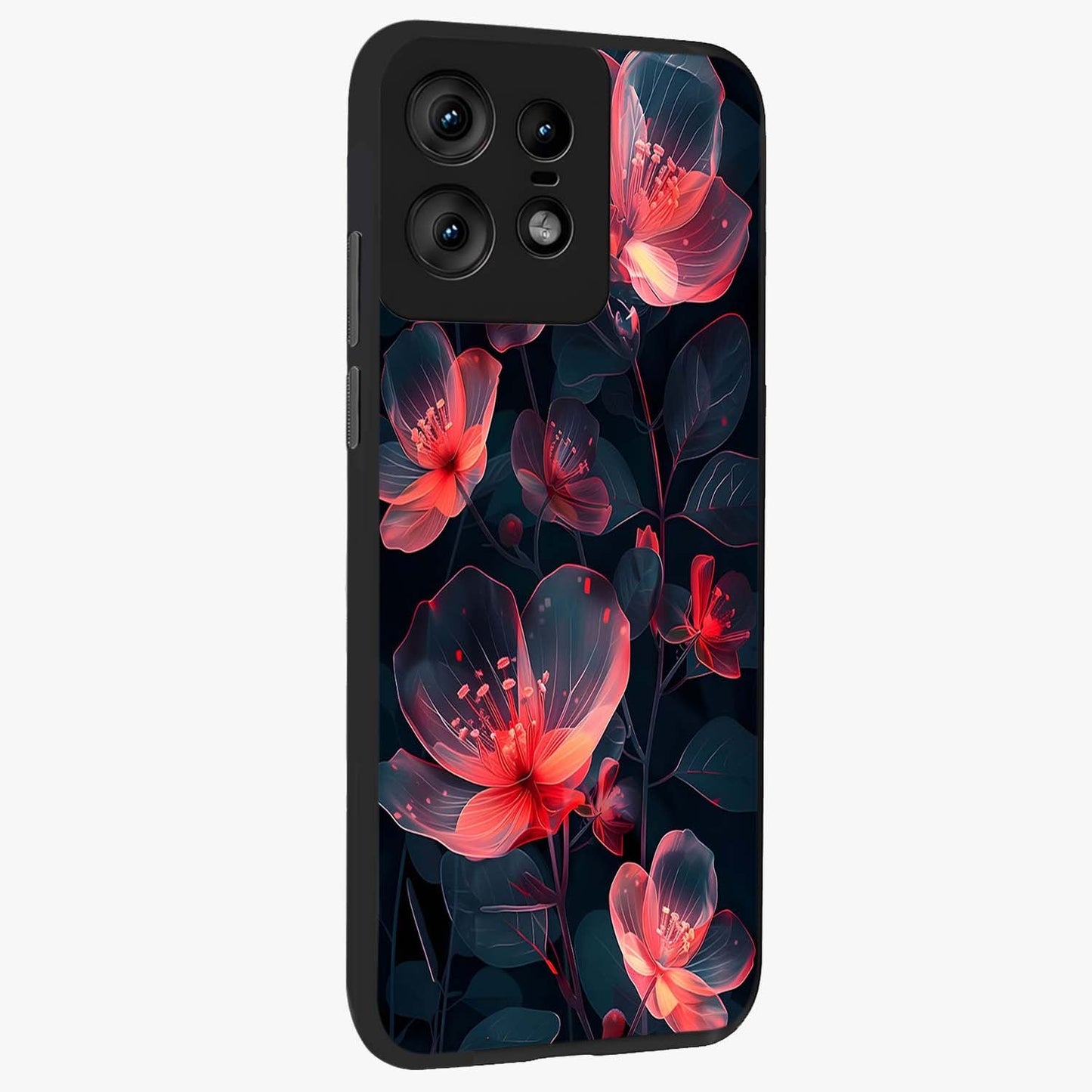 Dark Shade of Flower Glass Case upright view showcasing delicate flower artwork with rich dark floral theme.