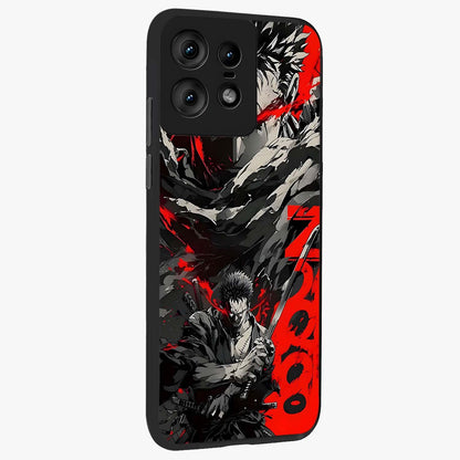 Demon Sword Resolve Glass Case upright view showcasing dramatic warrior artwork with intense battle theme.