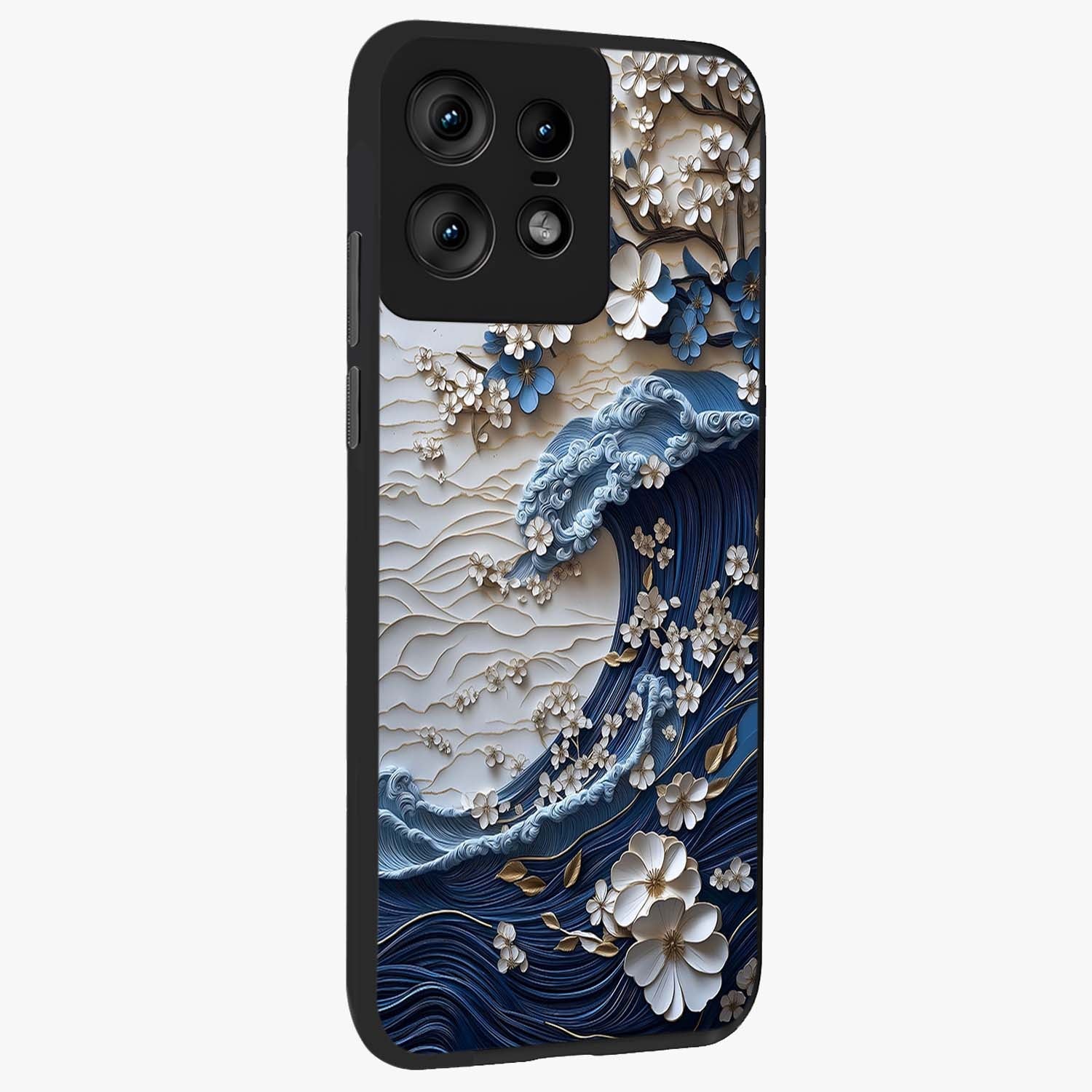 Floral Wave Origami Glass Case upright view showcasing creative floral origami artwork with artistic decorative theme.