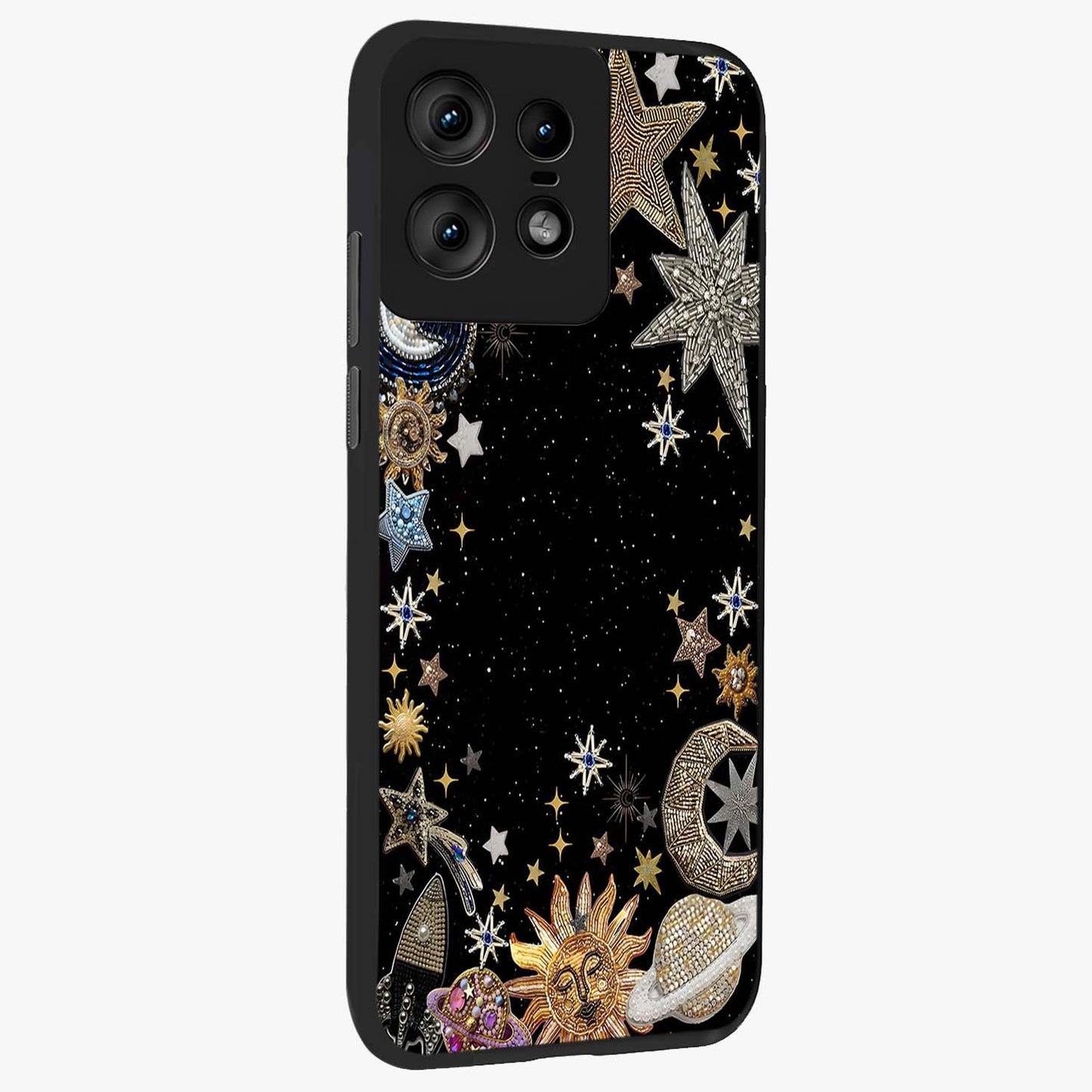 Galactic Jewel Stars Glass Case upright view showcasing glittering star jewel artwork with vibrant galaxy theme.
