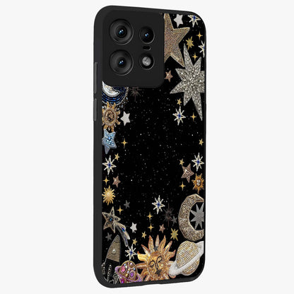 Galactic Jewel Stars Glass Case upright view showcasing glittering star jewel artwork with vibrant galaxy theme.
