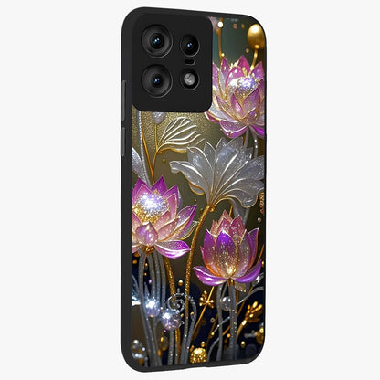 Golden Floral Majesty Glass Case upright view showcasing majestic floral artwork with rich decorative theme.
