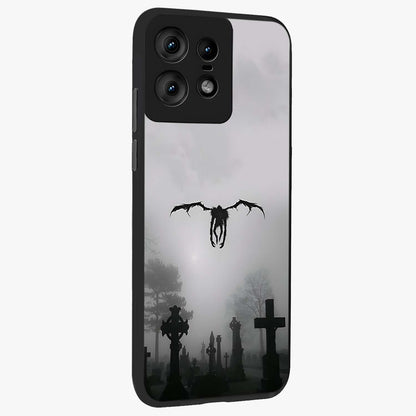 Graveyard Shadow Descent Glass Case upright view showcasing haunting graveyard artwork with dramatic dark theme.