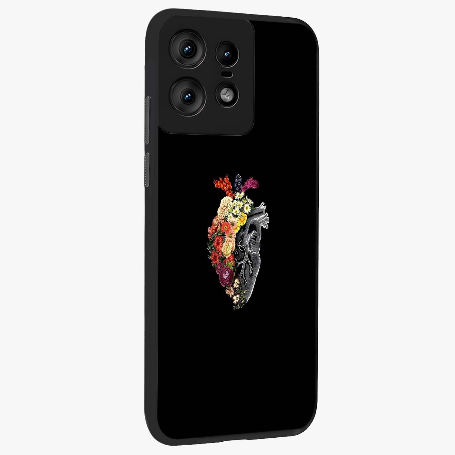Heart With Flowers Glass Case upright view showcasing decorative heart and floral artwork with sweet romantic theme.
