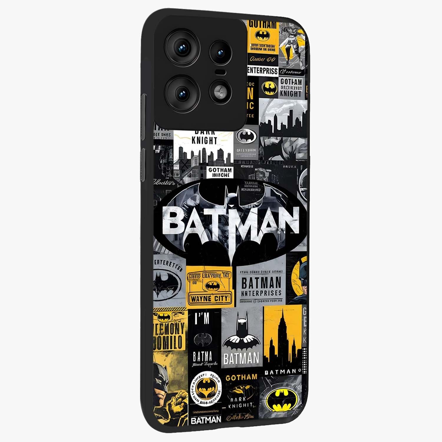 Knight Gotham Rise Glass Case upright view showcasing bold vigilante themed artwork with gothic city vibe.