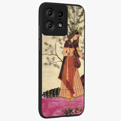 Lady With Veena Art Glass Case upright view showcasing classical veena artwork with traditional artistic theme.