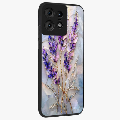 Lavender Dream Glow Glass Case upright view showcasing radiant lavender glow artwork with calming dreamy theme.