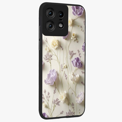 Lilac Breeze Harmony Glass Case upright view showcasing delicate lilac artwork with peaceful floral theme.