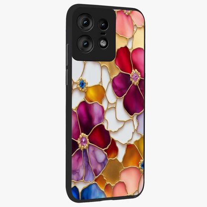 Marble Flower Pattern Glass Case upright view showcasing decorative marble flower artwork with refined style.