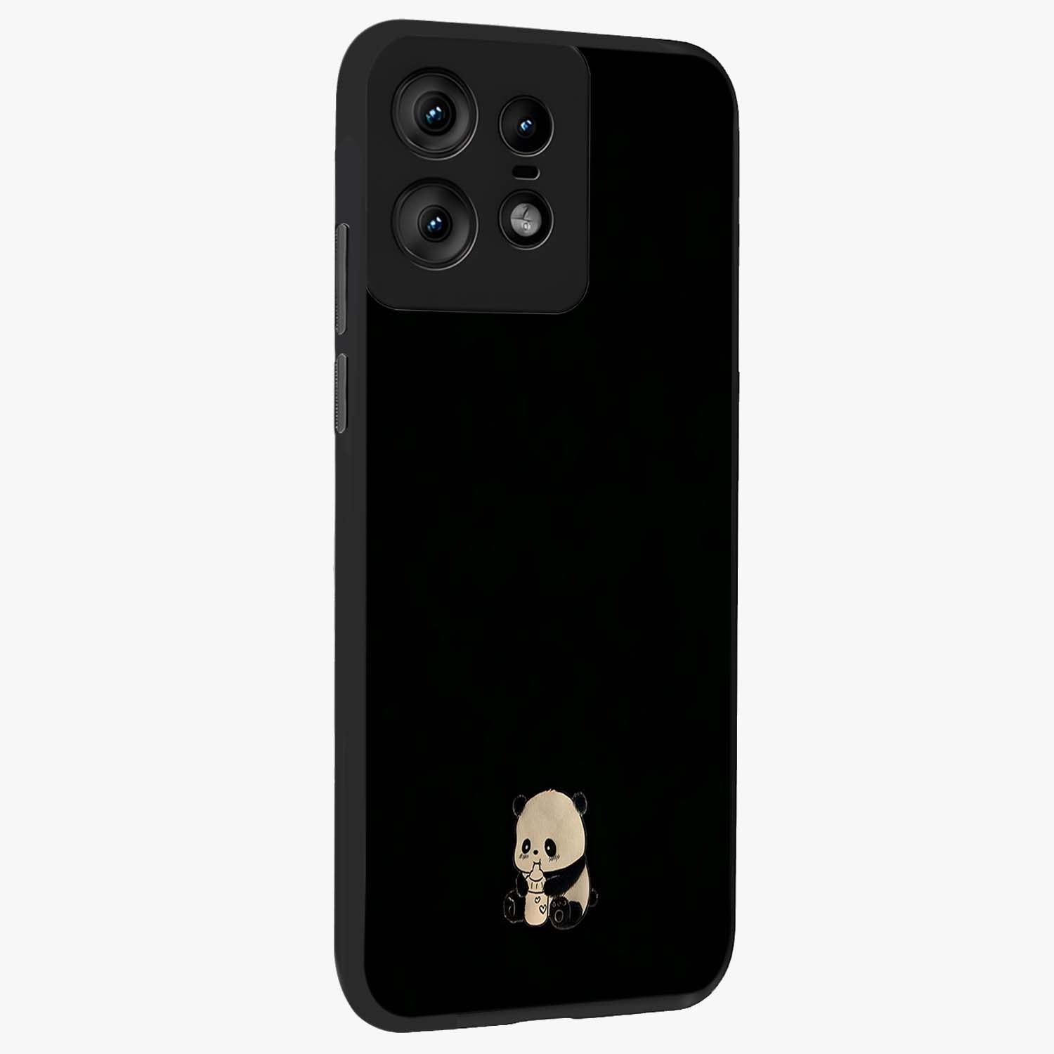 Midnight Panda Love Glass Case upright view showcasing charming panda artwork with playful romantic theme.