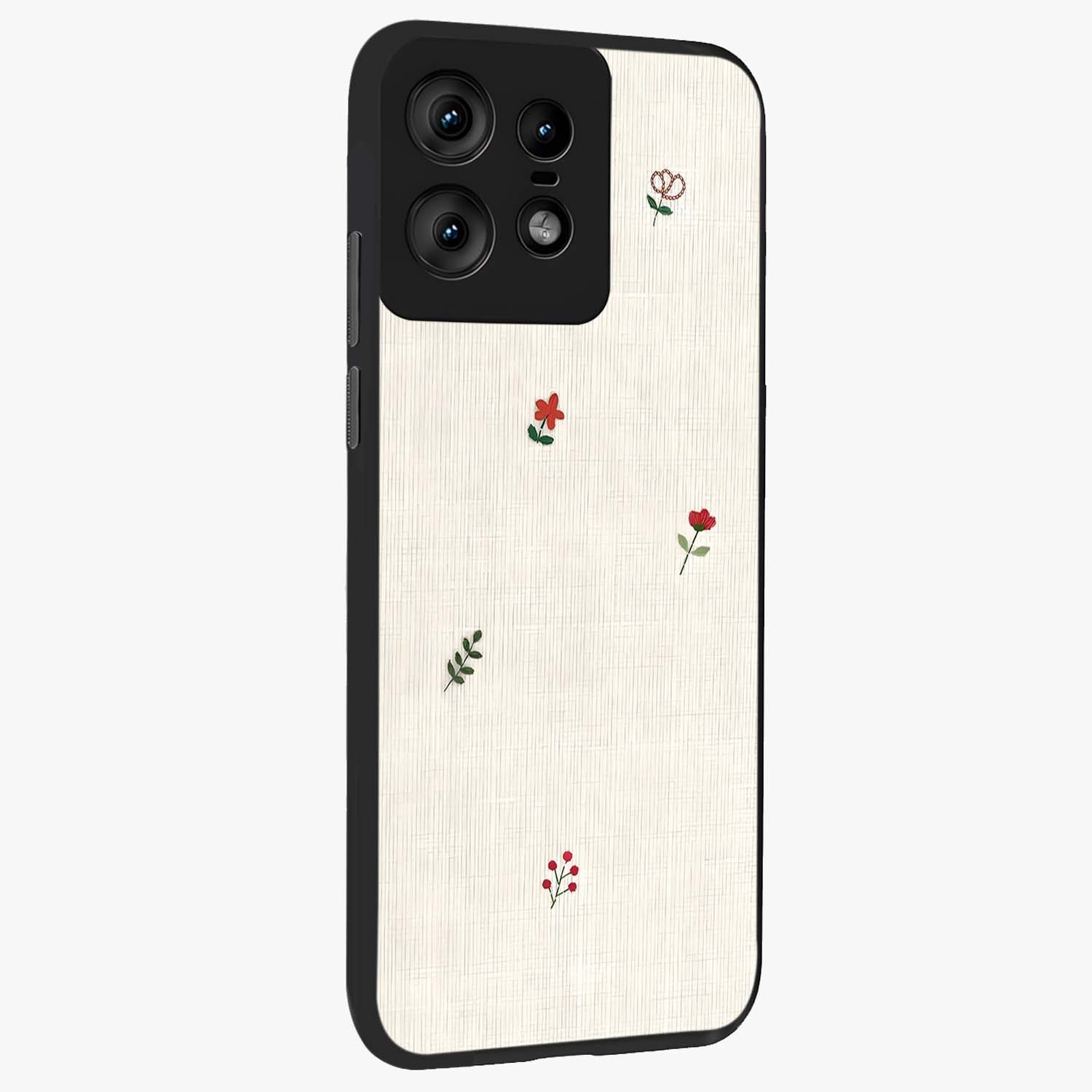 Minimalistic Blue With White Flower Pattern Glass Case upright view showcasing clean white flower artwork with calming blue theme.