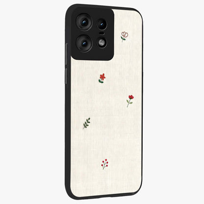 Minimalistic Blue With White Flower Pattern Glass Case upright view showcasing clean white flower artwork with calming blue theme.