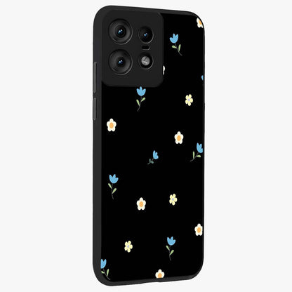 Minimal Petal Whispers Glass Case upright view showcasing elegant floral artwork with modern minimalist style.