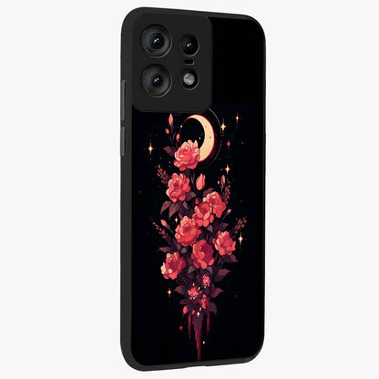 Moonlit Floral Elegance Glass Case upright view showcasing delicate floral artwork with refined night inspired theme.