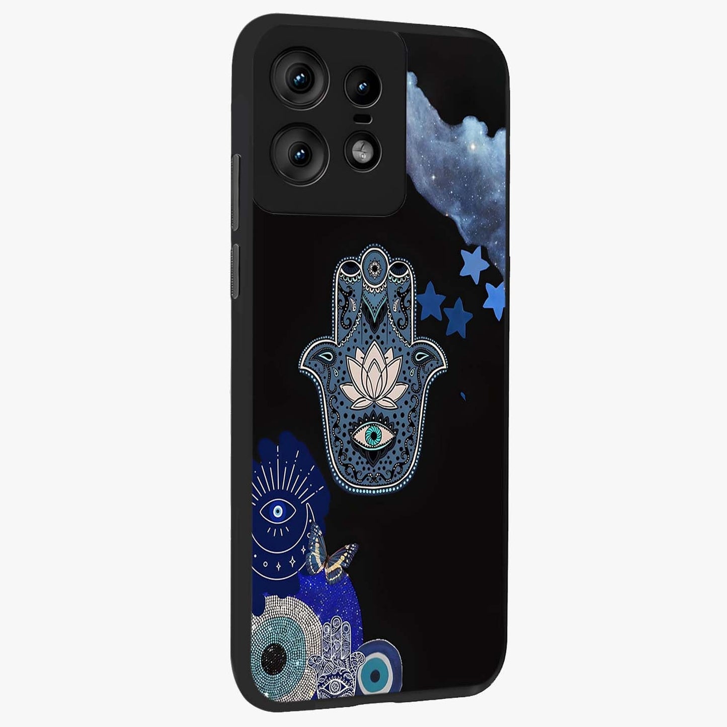 Mystic Hand Aura Glass Case upright view showcasing symbolic hand artwork with mystical energy theme.