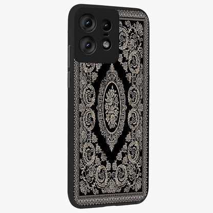 Noir Bloom Elegance Glass Case upright view showcasing graceful floral artwork with luxurious dark theme.