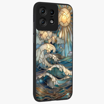 Oceanic Stained Printed Glass Case upright view showcasing decorative ocean pattern artwork with vibrant marine theme.