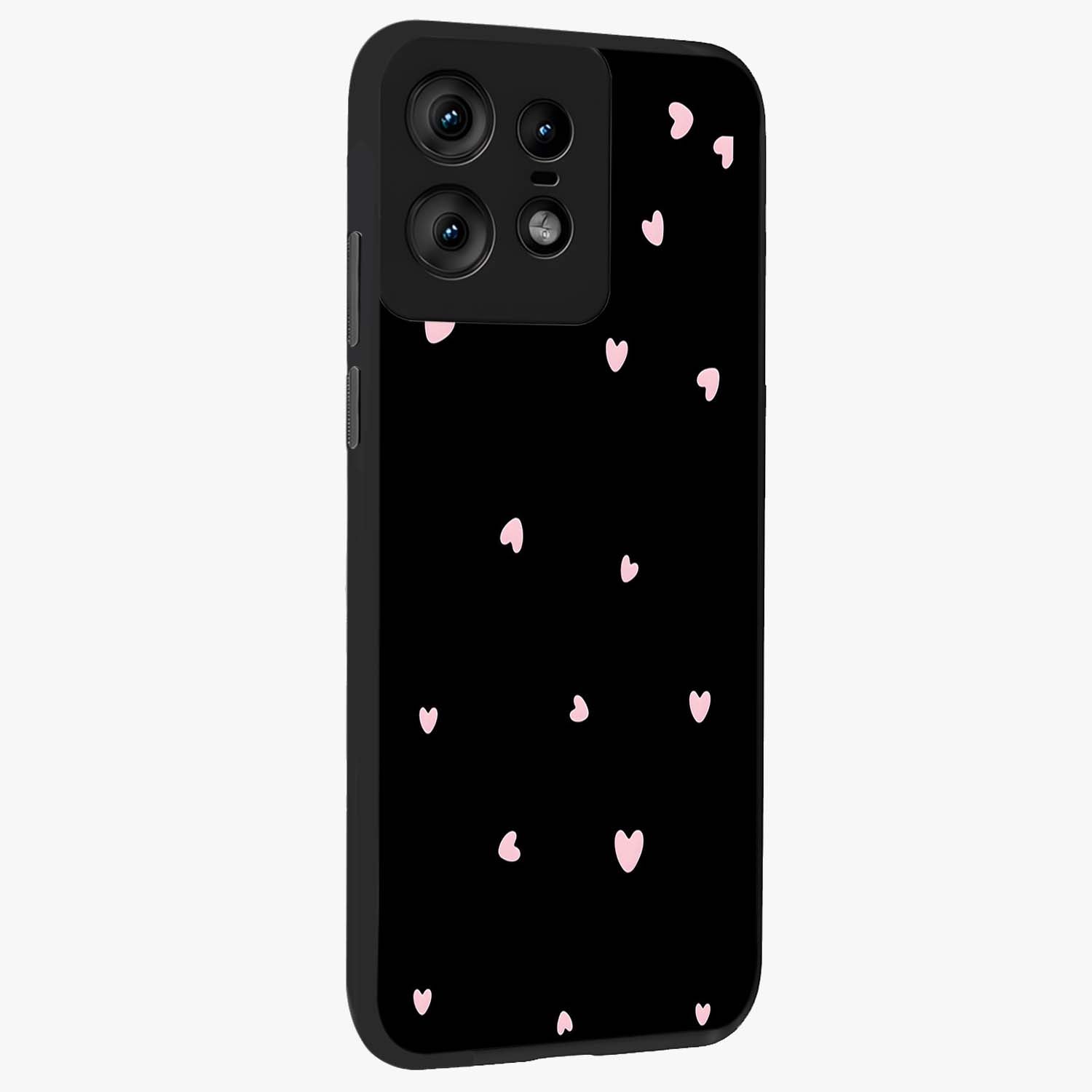 Pink Love Drops Glass Case upright view showcasing charming heart drop artwork with romantic playful theme.
