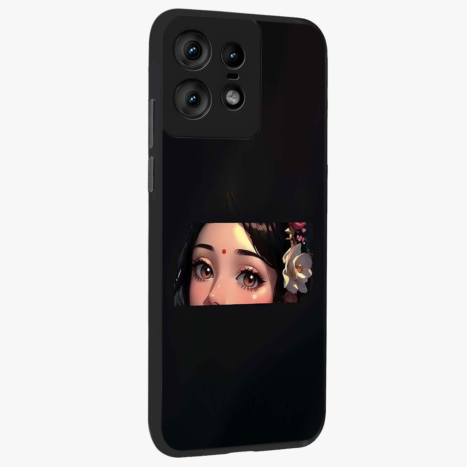 Radha Divine Embrace Glass Case upright view showcasing sacred Radha themed artwork with peaceful devotional style.