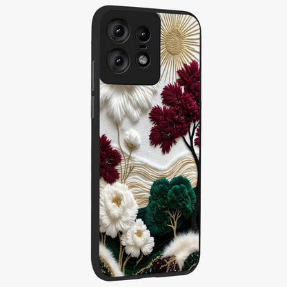 Radiant Bloom Elegance Glass Case upright view showcasing decorative flower artwork with refined botanical theme.