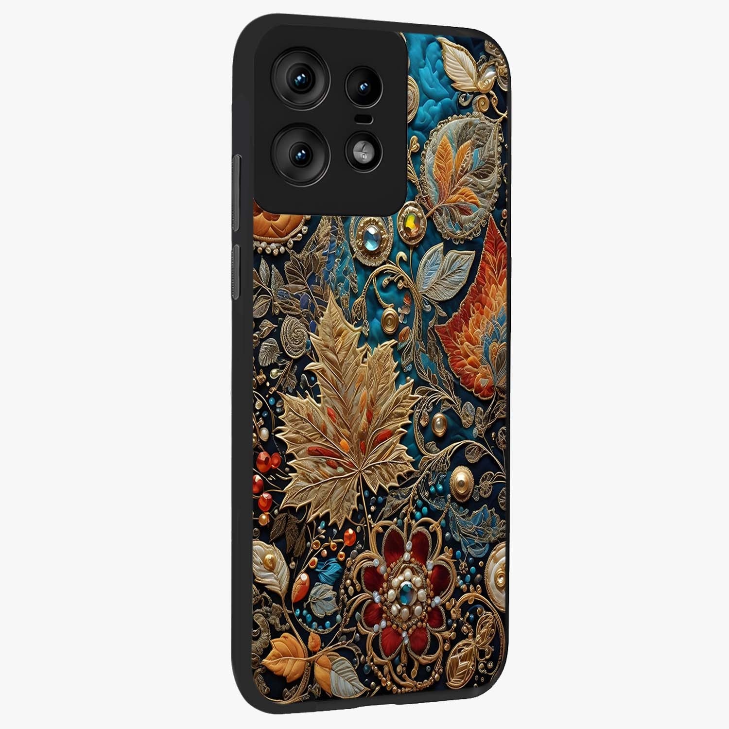 Royal Jewel Garden Glass Case upright view showcasing rich floral artwork with luxurious garden theme.