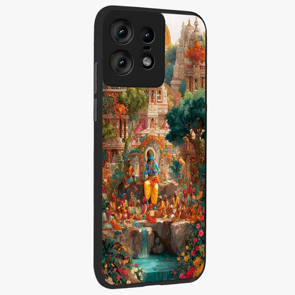 Sacred Sunlight Gods Glass Case upright view showcasing glowing divine artwork with sacred mythological theme.