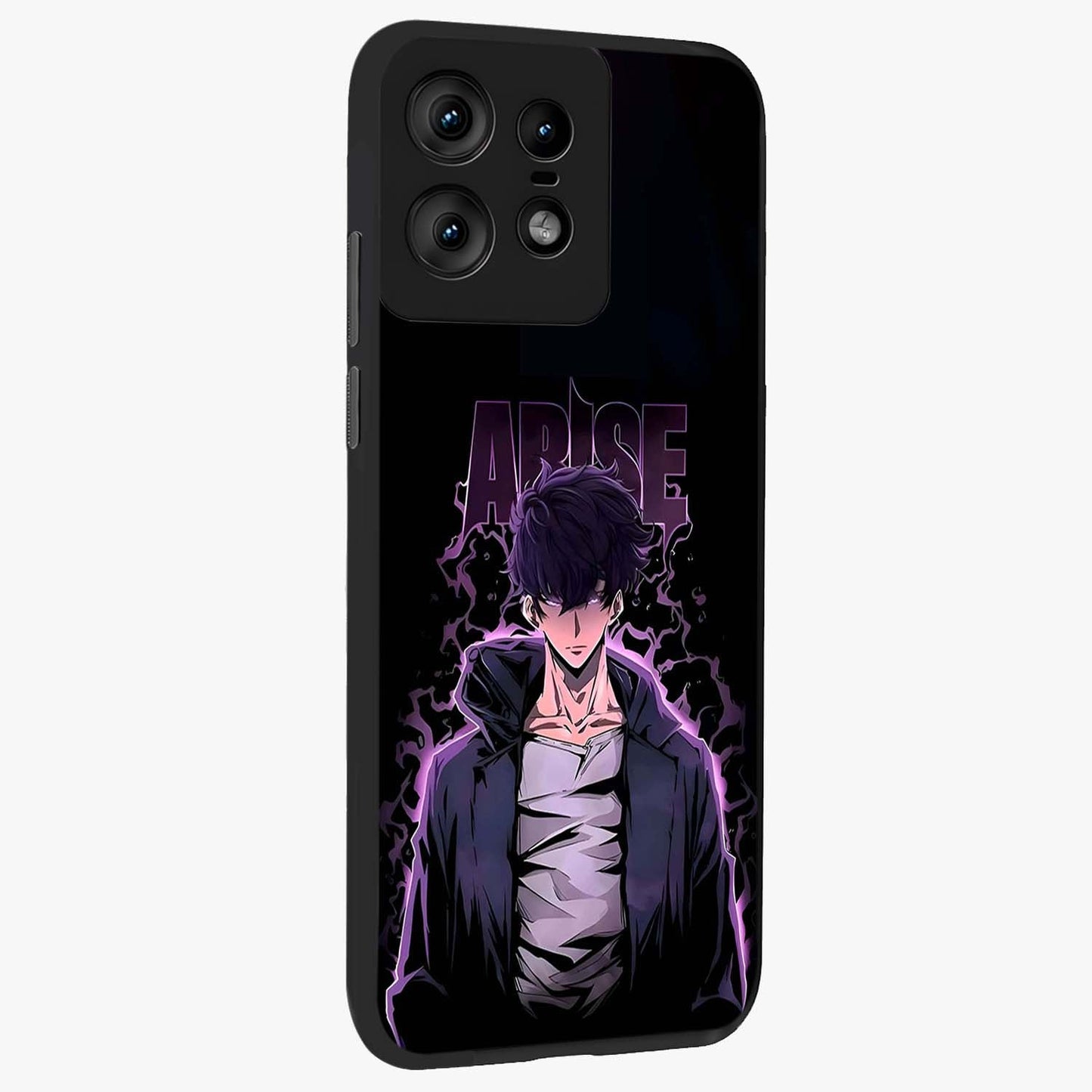 Shadow Monarch Awakening Glass Case upright view showcasing bold monarch artwork with mystical awakening theme.