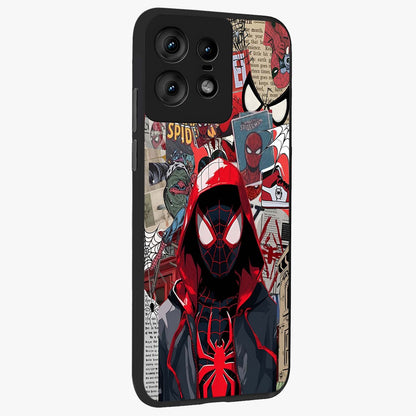 Spider Collage Street Glass Case upright view showcasing bold superhero artwork with urban street theme.