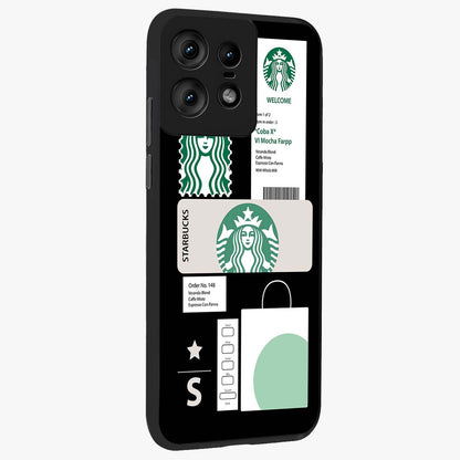 Starbucks Mocha Glass Case upright view showcasing trendy coffee inspired artwork with modern lifestyle theme.