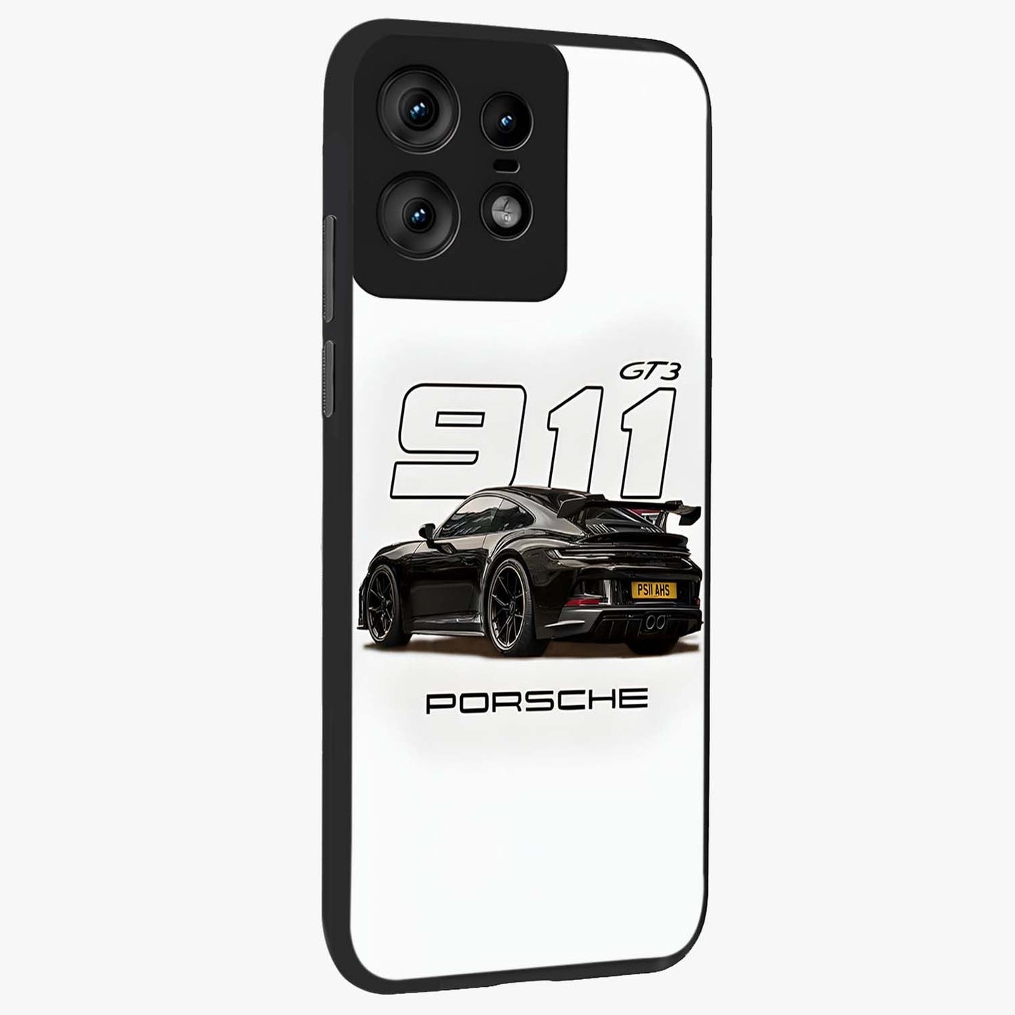Turbo Legacy Icon Glass Case upright view showcasing bold racing inspired artwork with classic car theme.
