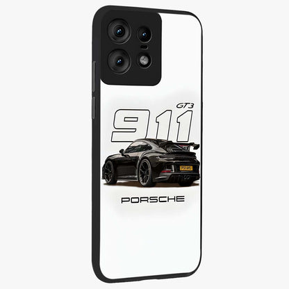 Turbo Legacy Icon Glass Case upright view showcasing bold racing inspired artwork with classic car theme.