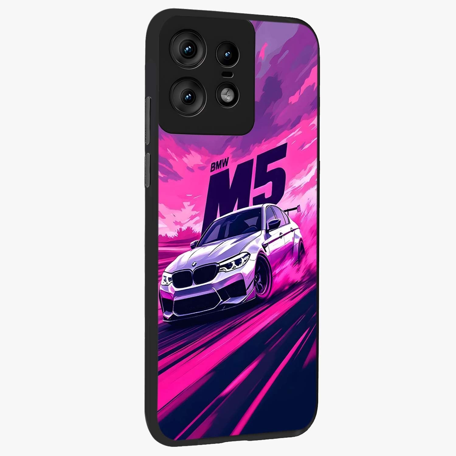 Velocity Drift Pulse Glass Case upright view showcasing powerful racing artwork with energetic motorsport theme.