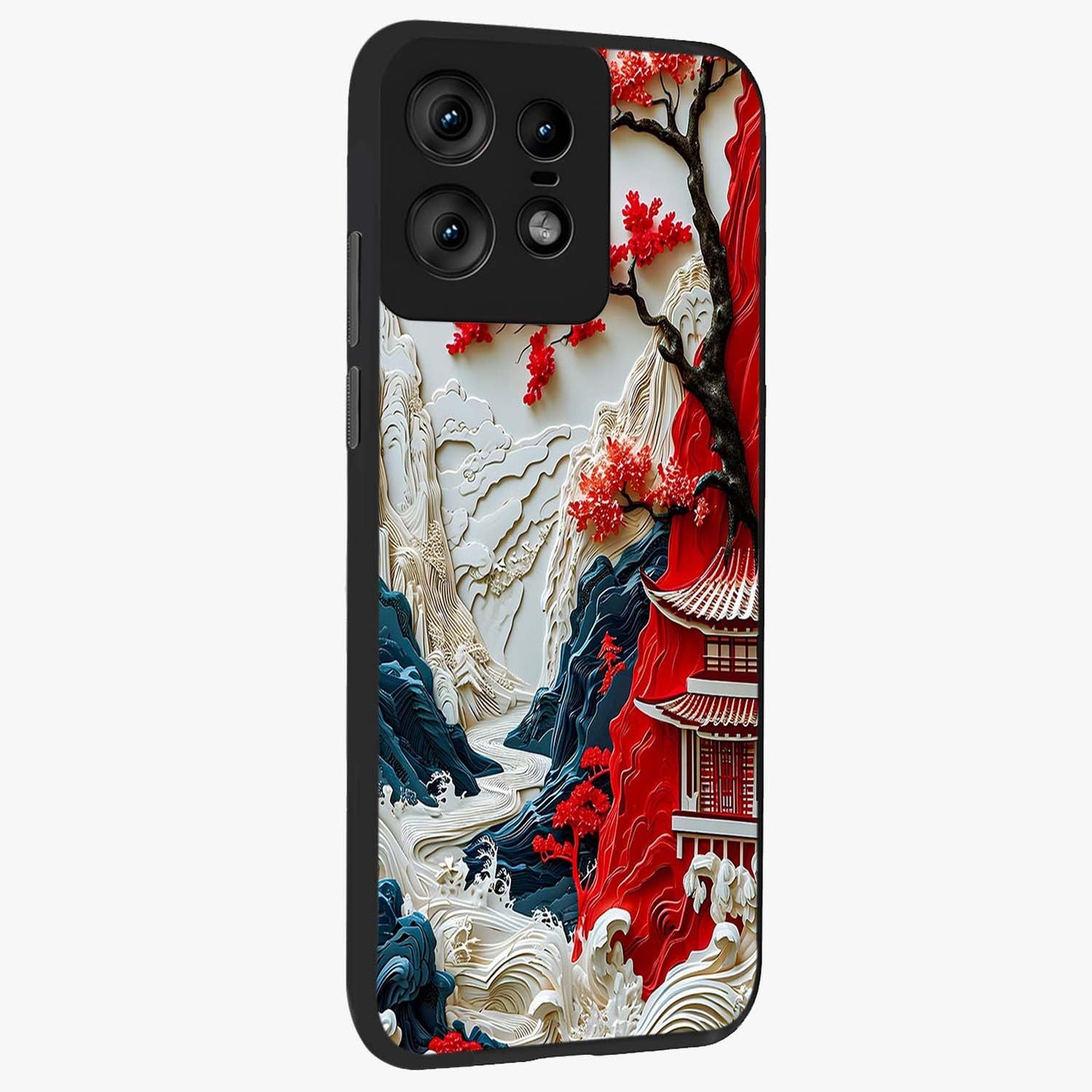 Whispers Of Sakura Waves Glass Case upright view showcasing delicate cherry blossom artwork with elegant nature theme.