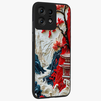 Whispers Of Sakura Waves Glass Case upright view showcasing delicate cherry blossom artwork with elegant nature theme.