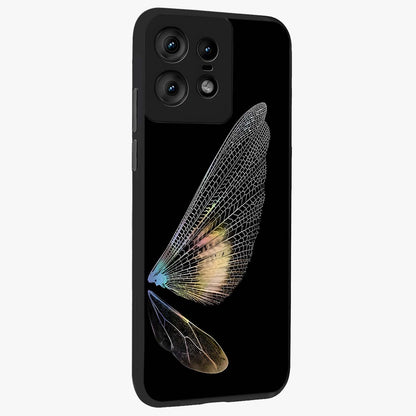 Whispers Of Wings Glass Case upright view showcasing elegant wing artwork with light airy theme.