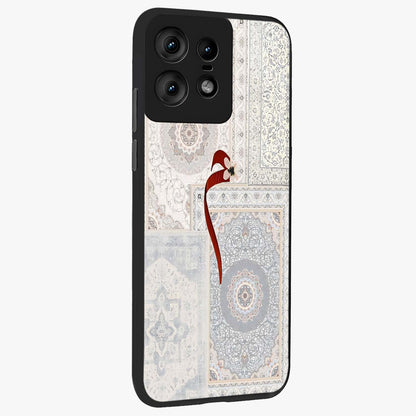 White Aesthetic Bow Glass Case upright view showcasing delicate ribbon bow artwork with cute minimalist theme.