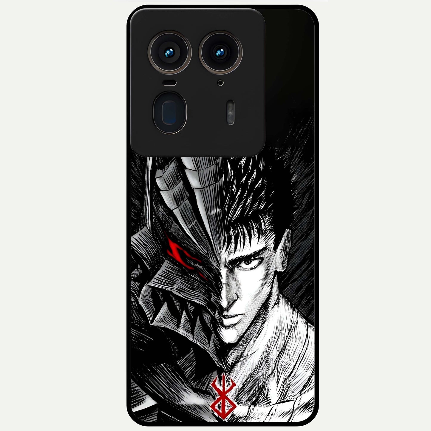 Berserker Blood Oath Glass Case showing flat back view with fierce warrior inspired artwork and glossy glass finish.