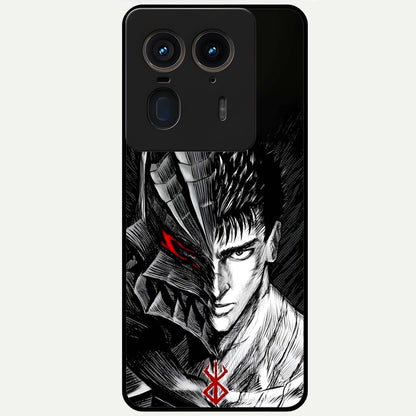 Berserker Blood Oath Glass Case showing flat back view with fierce warrior inspired artwork and glossy glass finish.