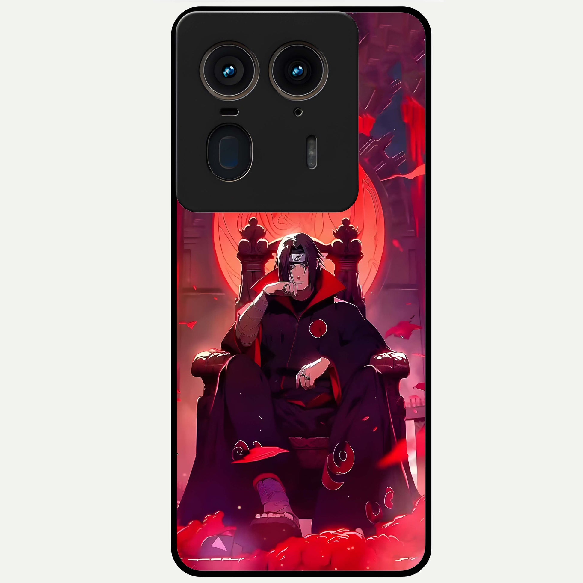 Blood Moon Sovereign Glass Case showing flat back view with mystical blood moon artwork and glossy glass finish.